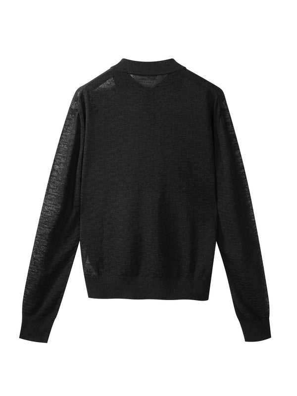 Long-sleeved Linen and Silk Polo