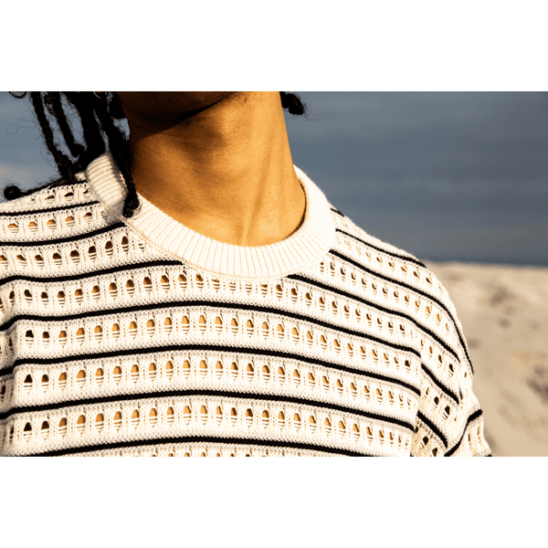 Girocollo traforato in Maglia - Variante Ecru/Grigio/Violet - Immagine 3