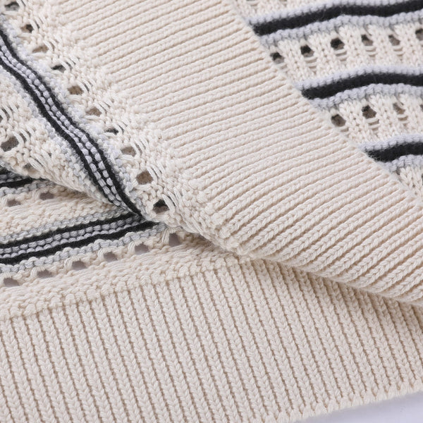 Girocollo traforato in Maglia - Variante Ecru/Grigio/Violet - Immagine 9