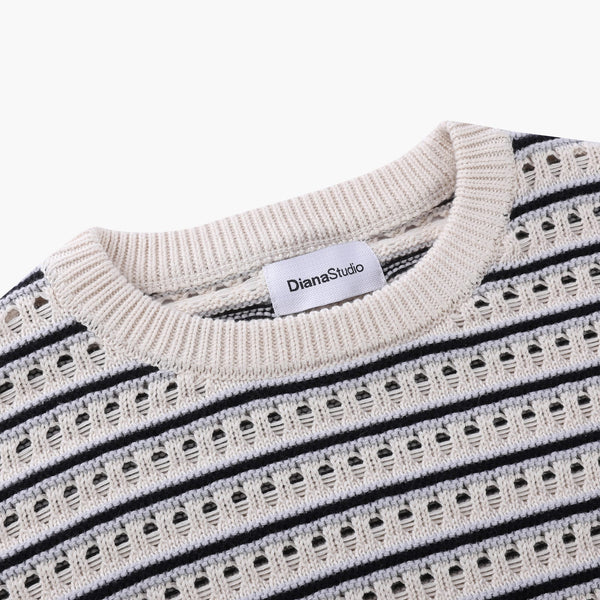 Girocollo traforato in Maglia - Variante Ecru/Grigio/Violet - Immagine 5