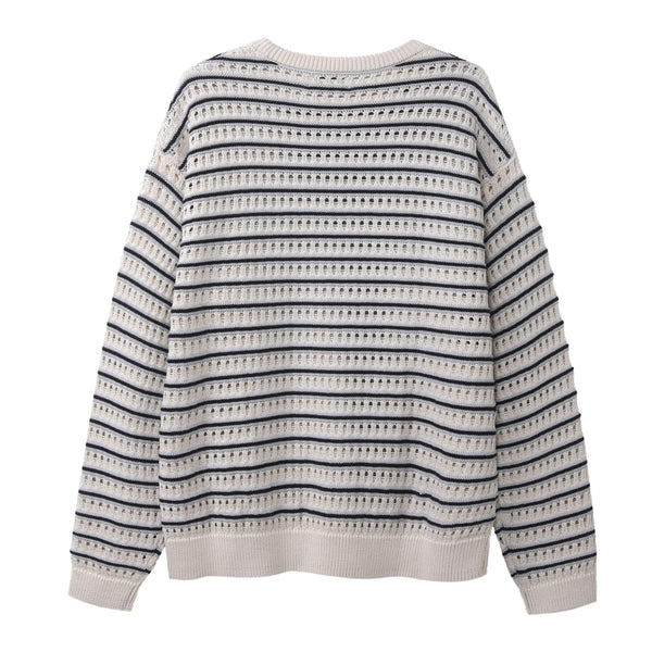 Girocollo traforato in Maglia - Variante Ecru/Grigio/Violet - Immagine 4