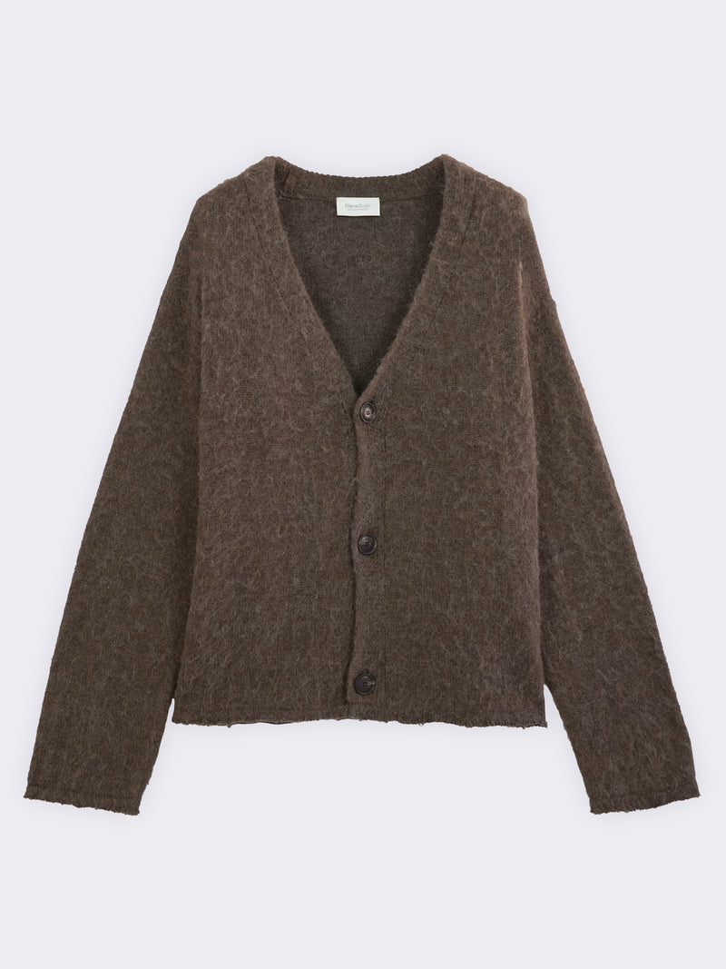 Cardigan in Alpaca blend con taglio vivo
