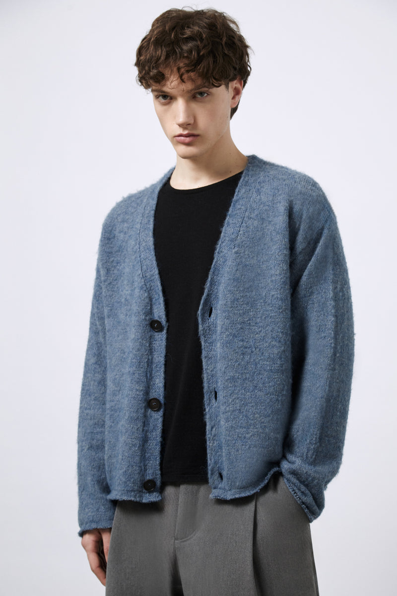 Cardigan in Alpaca blend con taglio vivo
