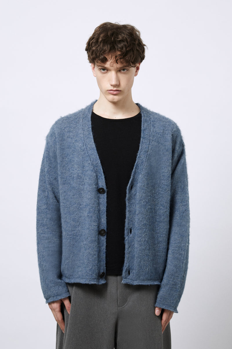 Cardigan in Alpaca blend con taglio vivo
