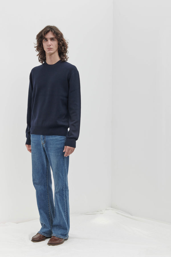 Technical crew neck in plain knit