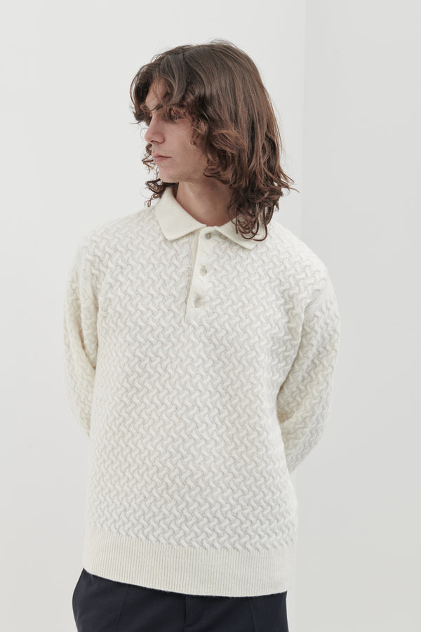 Polo in punto canestro in Cashmere e Lana