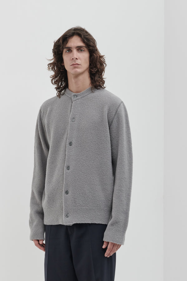 Merino wool blend cardigan with henley collar
