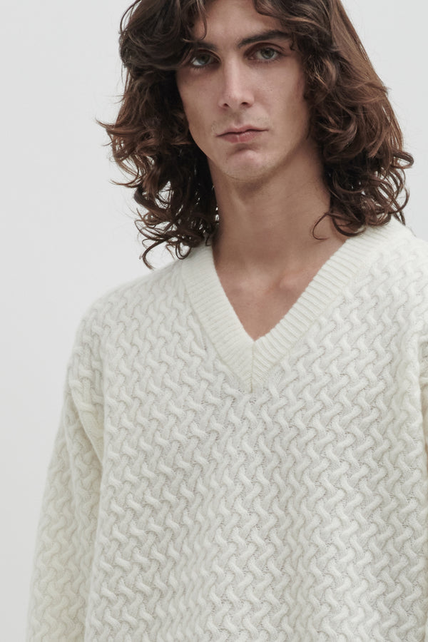 Scollo a V in punto canestro in Cashmere e Lana