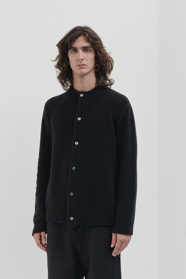 Merino wool blend cardigan with henley collar
