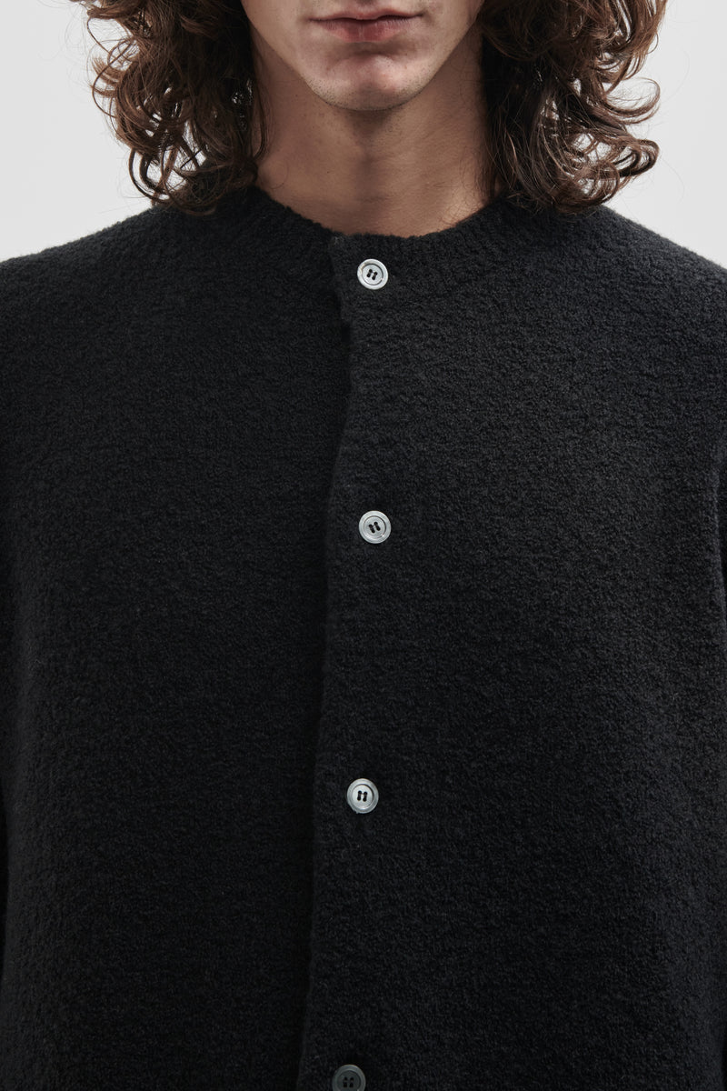 Cardigan serafino bouclé in Lana Merino blend