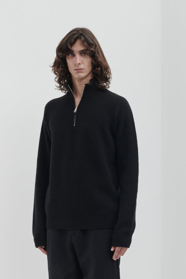 Half zip in English knitted wool