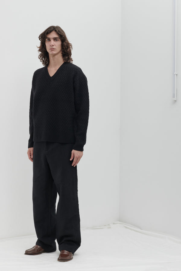 Scollo a V in punto canestro in Cashmere e Lana