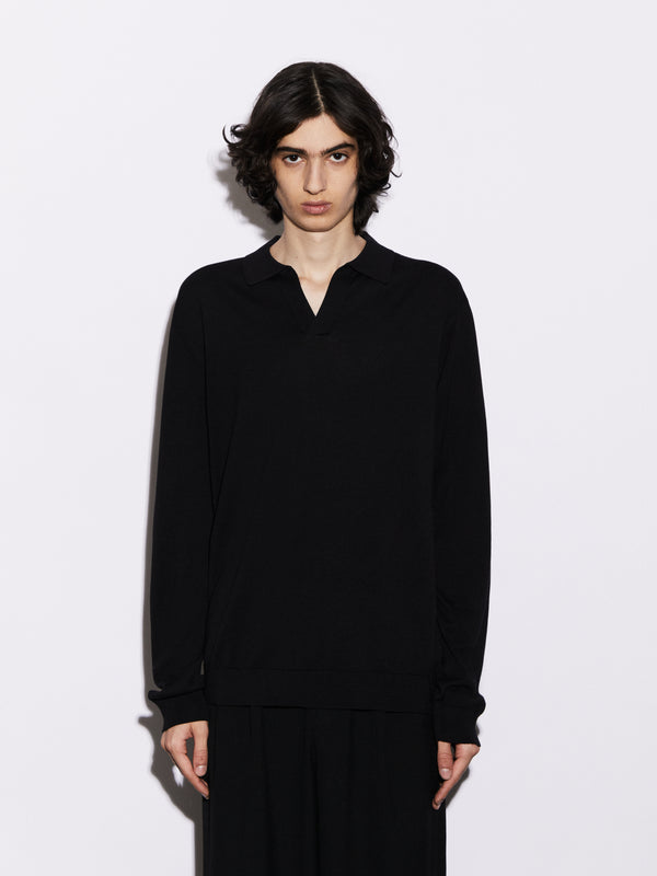 Lightweight Cotton Long Sleeve Buttonless Polo