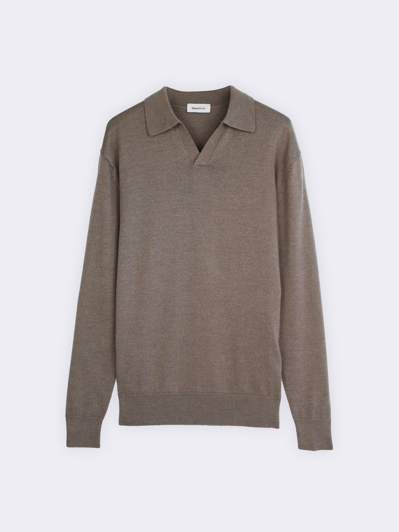 Buttonless polo shirt in extra-fine Merino wool