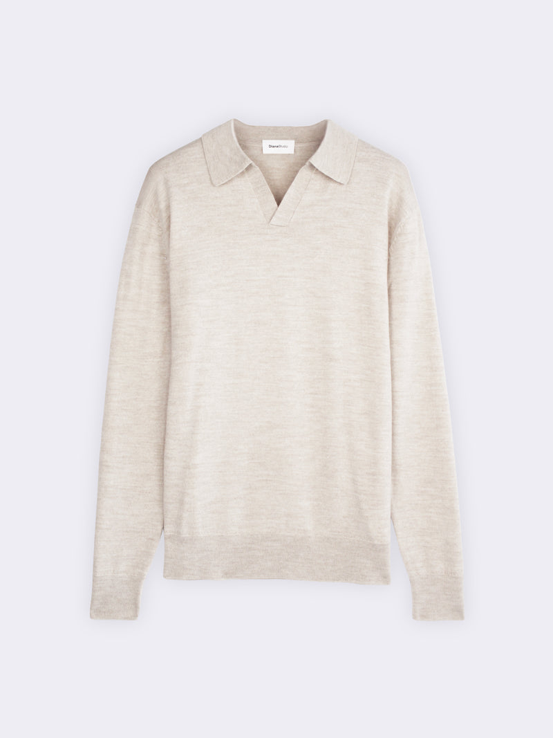 Buttonless polo shirt in extra-fine Merino wool