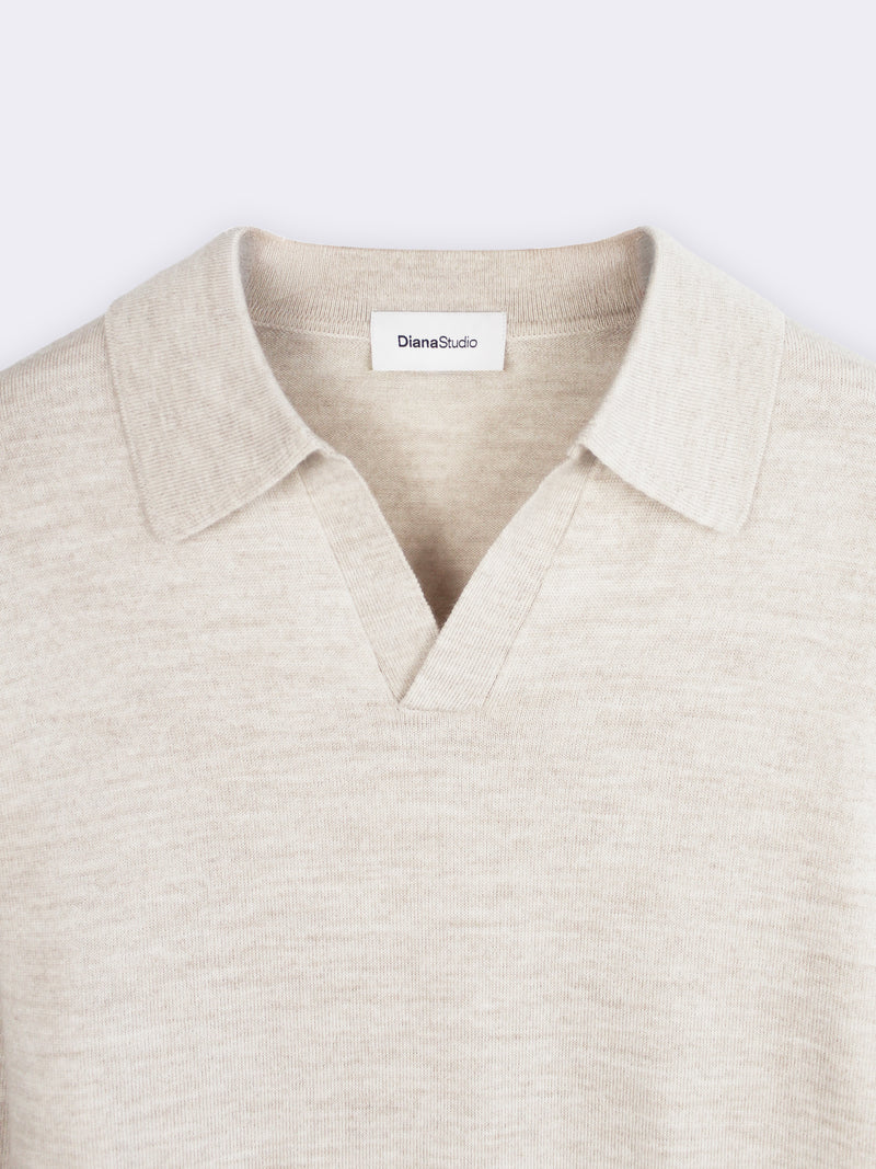 Buttonless polo shirt in extra-fine Merino wool