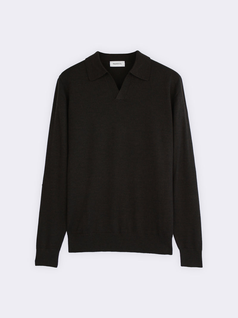 Buttonless polo shirt in extra-fine Merino wool