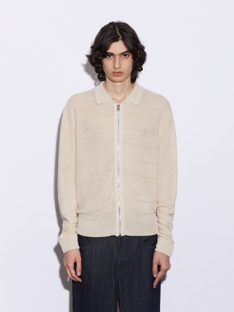 Giacca zip in Lino in punto chicco di riso