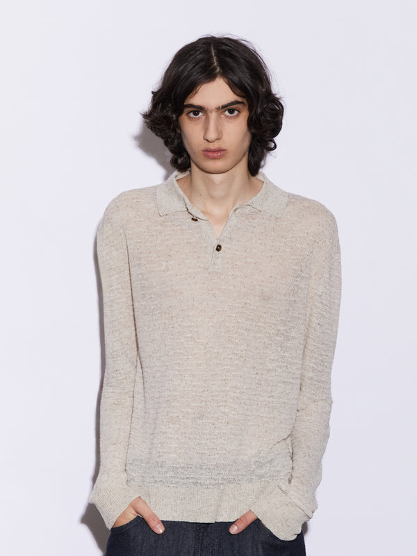 Long-sleeved Linen and Silk Polo
