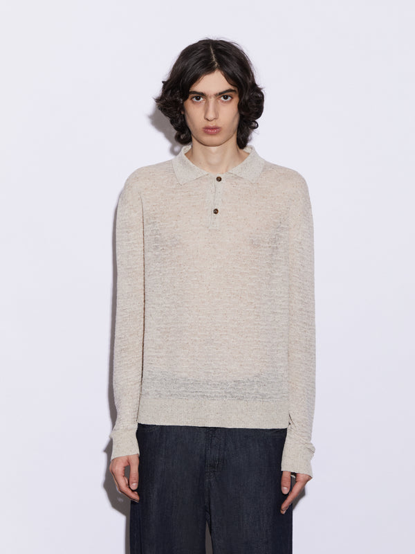 Long-sleeved Linen and Silk Polo