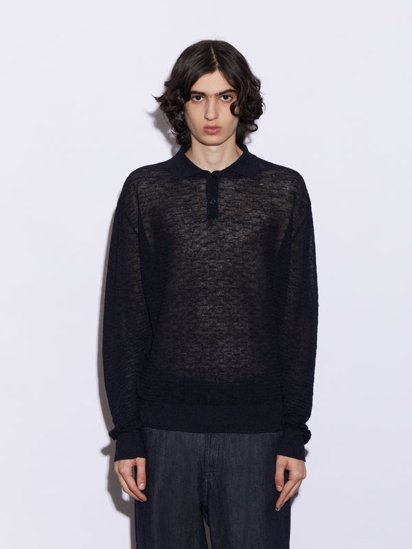 Long-sleeved Linen and Silk Polo