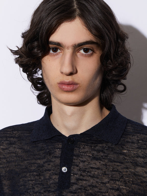 Long-sleeved Linen and Silk Polo