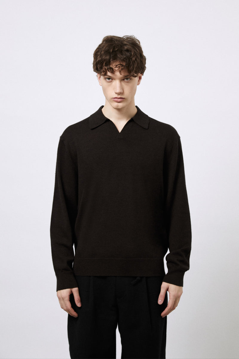 Buttonless polo shirt in extra-fine Merino wool