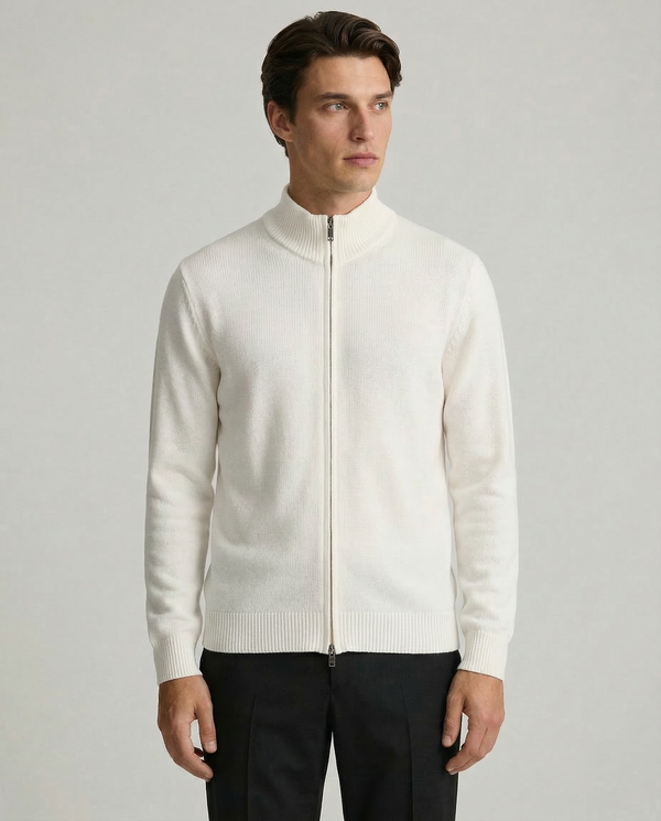 Zip-up Jacket in Plain Cotton Jersey