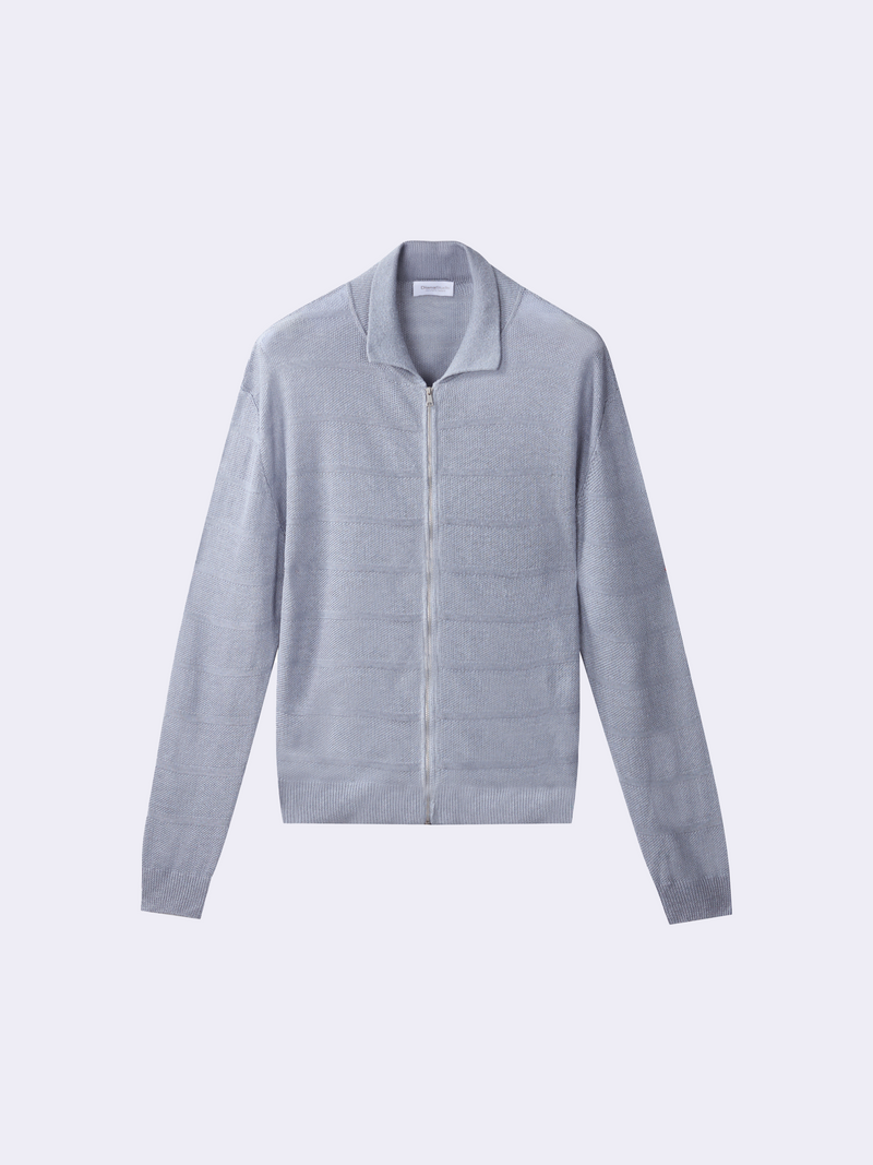 Giacca zip in Lino in punto chicco di riso