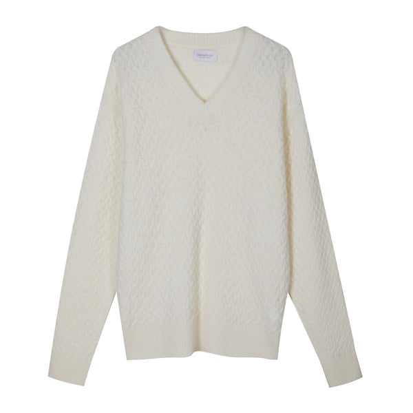 Scollo a V in punto canestro in Cashmere e Lana