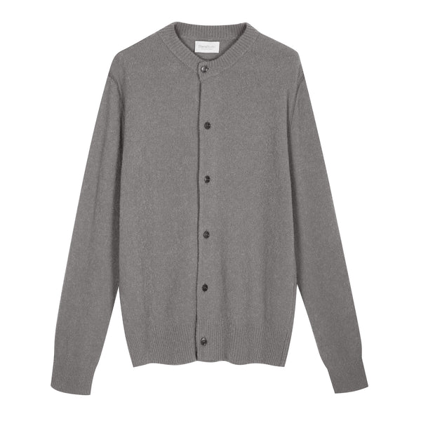 Merino wool blend cardigan with henley collar