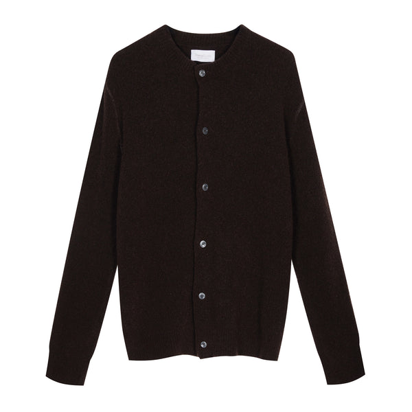 Merino wool blend cardigan with henley collar
