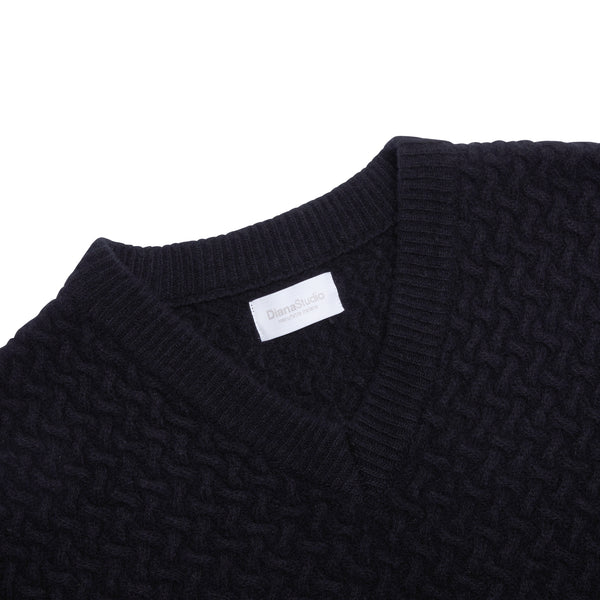 Scollo a V in punto canestro in Cashmere e Lana