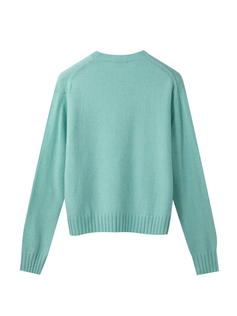 Girocollo Cropped in 100% Cashmere rigenerato Verde Acqua