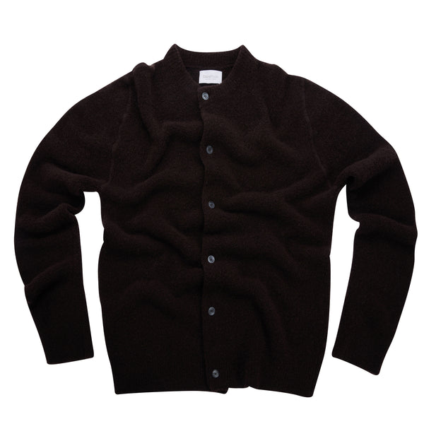 Merino wool blend cardigan with henley collar