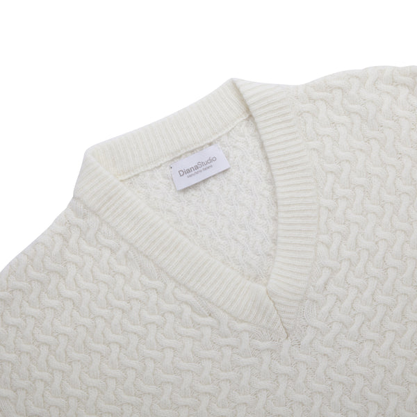 Scollo a V in punto canestro in Cashmere e Lana