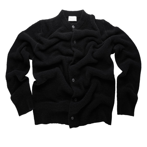 Merino wool blend cardigan with henley collar