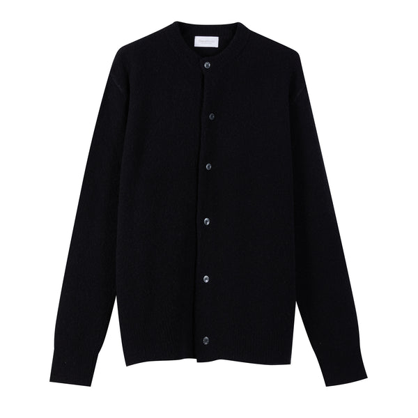 Merino wool blend cardigan with henley collar