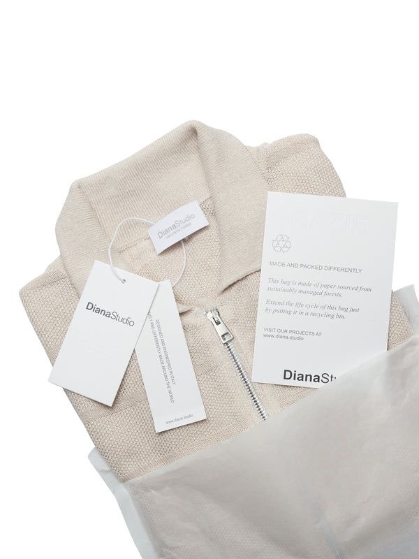 Cardigan zip in Lino in punto chicco di riso