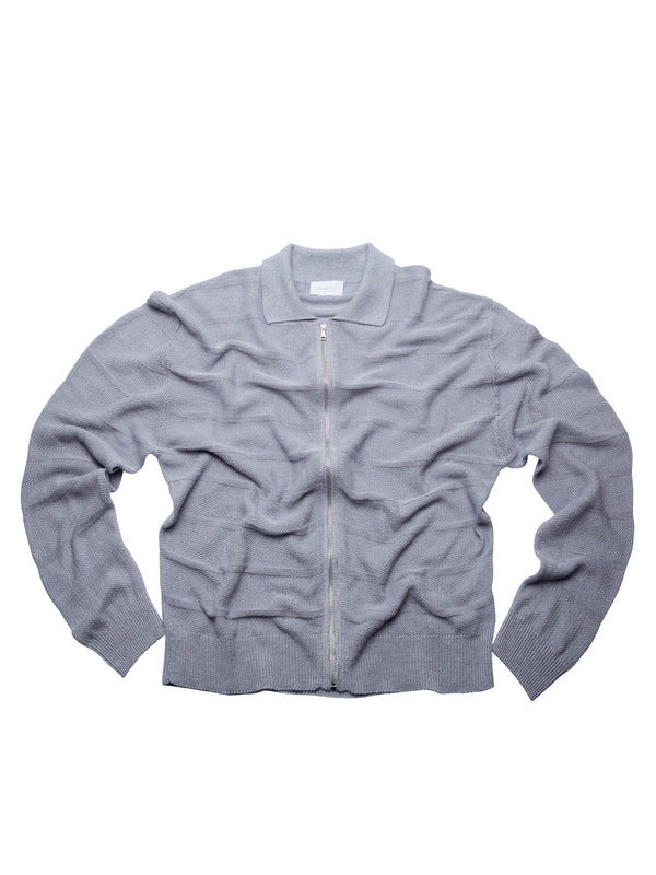 Cardigan zip in Lino in punto chicco di riso