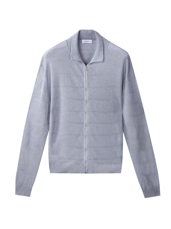 Cardigan zip in Lino in punto chicco di riso