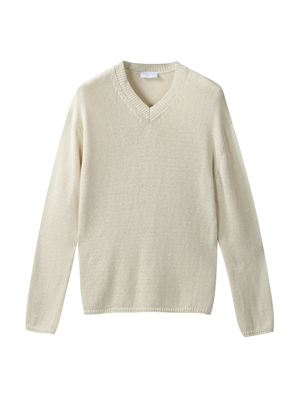 Oversized Baumwollpullover mit V-Ausschnitt