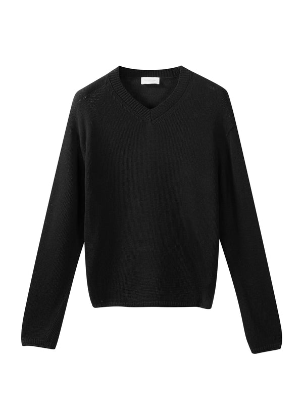 Oversized Baumwollpullover mit V-Ausschnitt