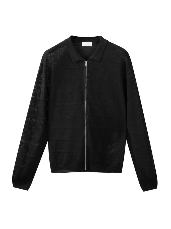 Cardigan zip in Lino in punto chicco di riso