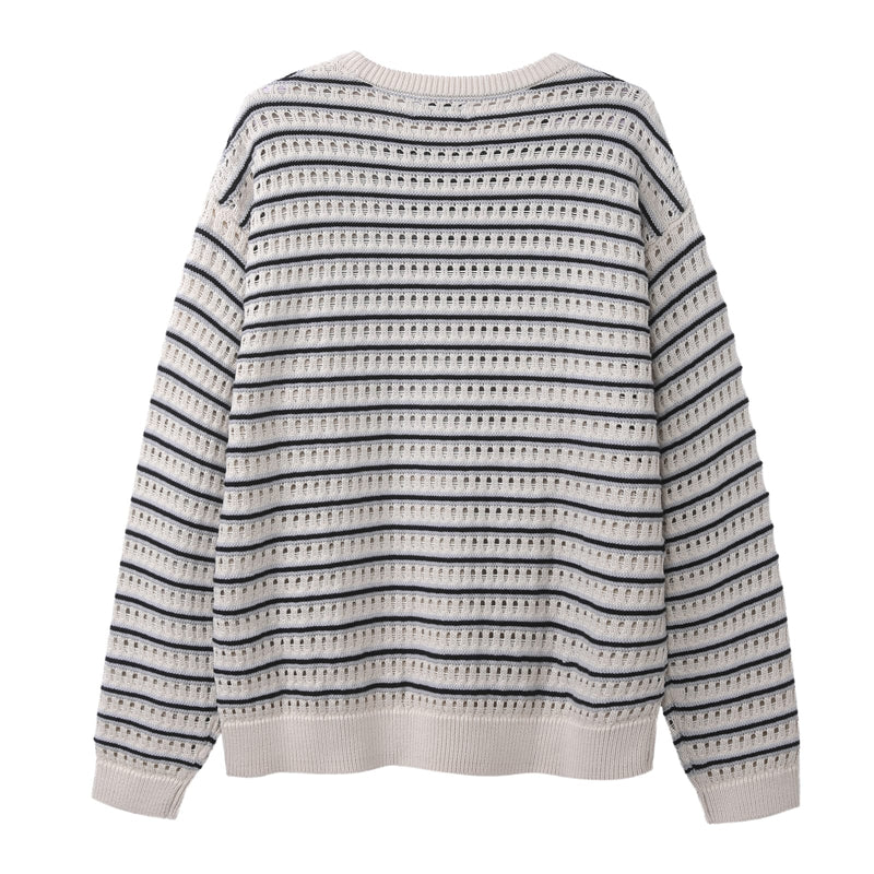 Girocollo traforato in Maglia - Variante Ecru/Grigio/Violet - Immagine 4