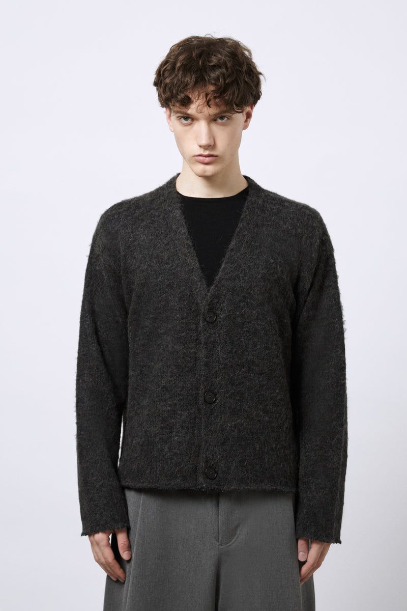 Cardigan in Alpaca blend con taglio vivo