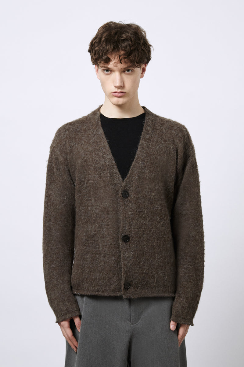 Cardigan in Alpaca blend con taglio vivo