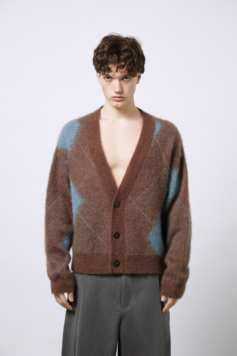 Cardigan aus Superkid-Mohair mit Argyle-Muster