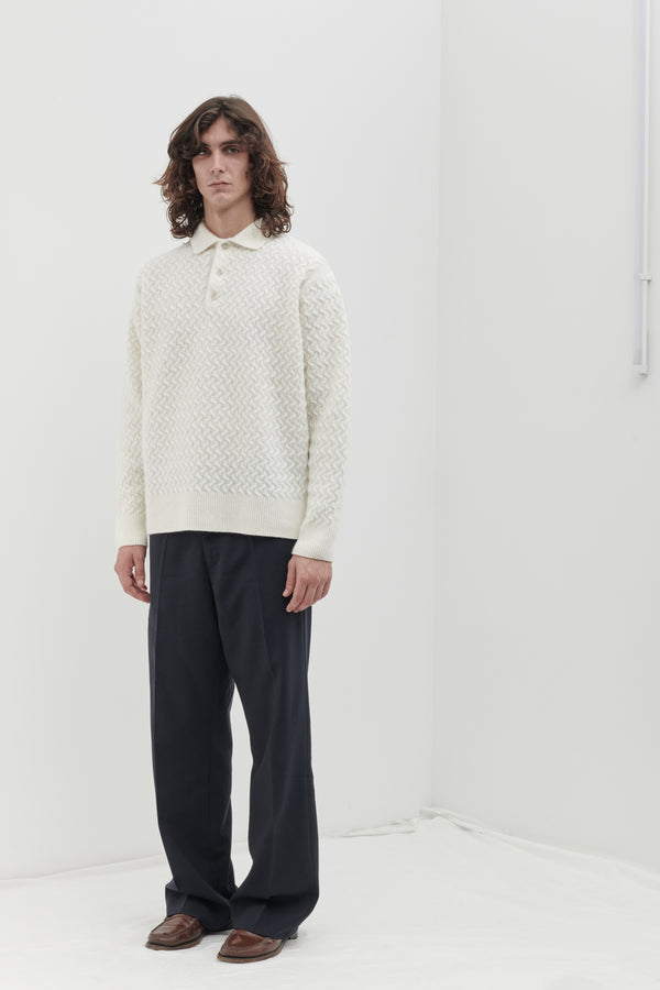 Polo in punto canestro in Cashmere e Lana
