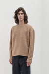 Brushed crew neck in buttoned Merino wool
